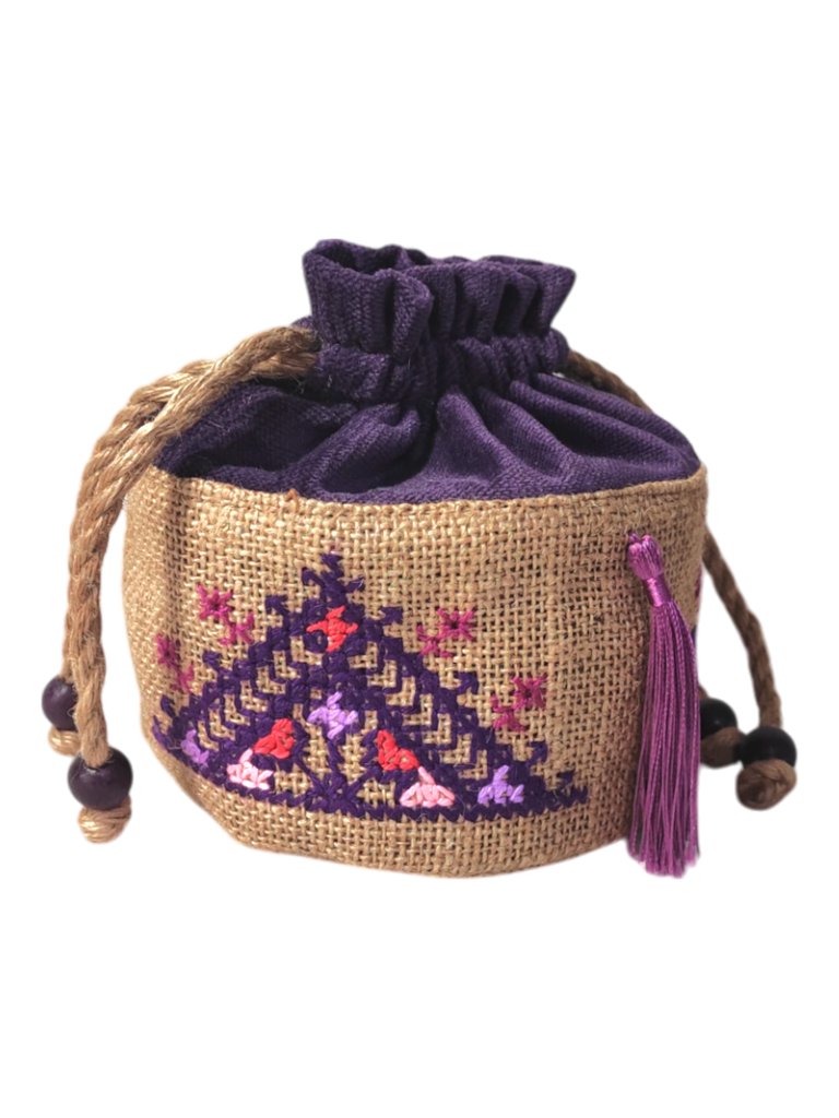 Bourse Jute broderie Mauve ASY