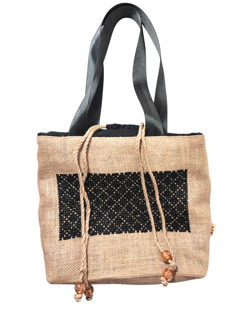 Sac Cabas jute broderie Noir ASY