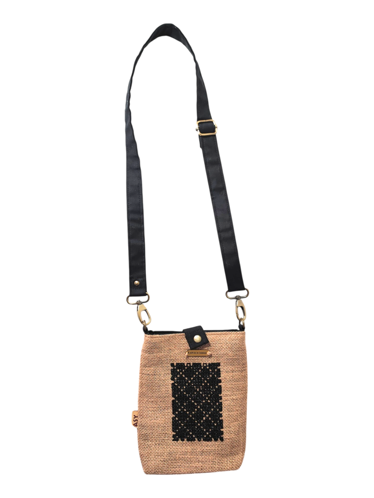 Pochette bandoulière jute broderie Noir ASY