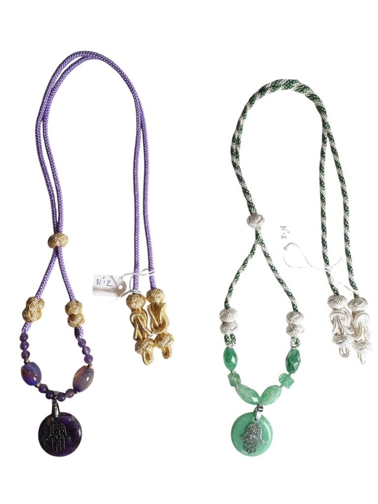 Mdeja collier Pierres naturelles Khmissa Vert Mauve MissMiya