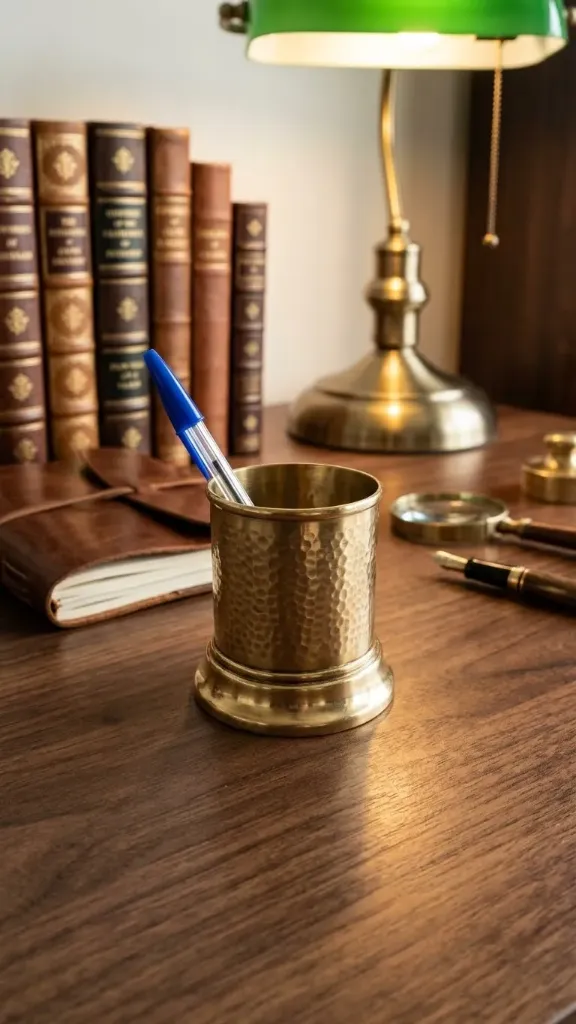Hammered Brass Pen Holder