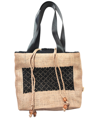 Sac Cabas jute broderie Noir ASY