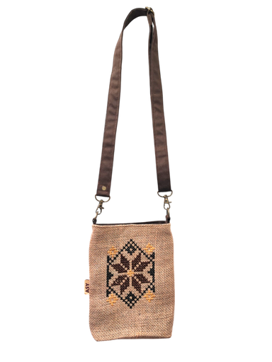 Pochette bandoulière jute broderie Marron ASY